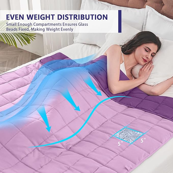 yescool Weighted Blanket for Adults (17 lbs, 48" x 72", Purple) Cooling Heavy Blanket for Sleeping Perfect for 110-130 lbs, Twin Size Breathable Blanket with Premium Glass Bead, Machine Washable