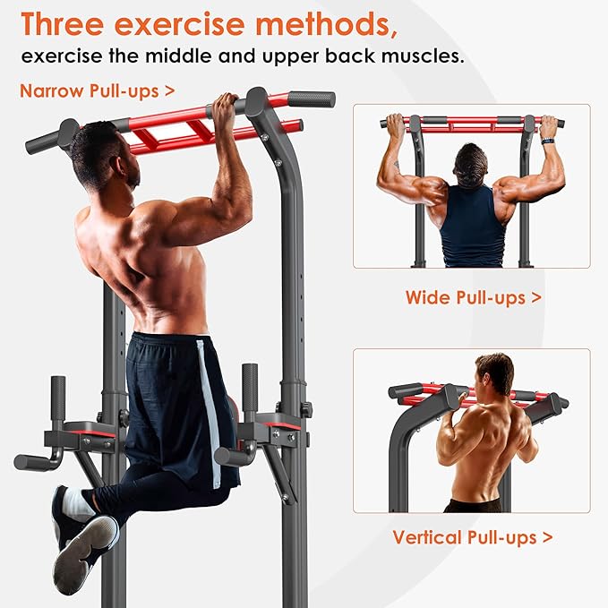 SogesPower Power Tower Pull Up Bar Station, 12-Level Adjustable Multi-Function Pull Up Dip Station for Home Gym, Pull Up Bar Stand Dip Bar Strength Training Fitness Equipment