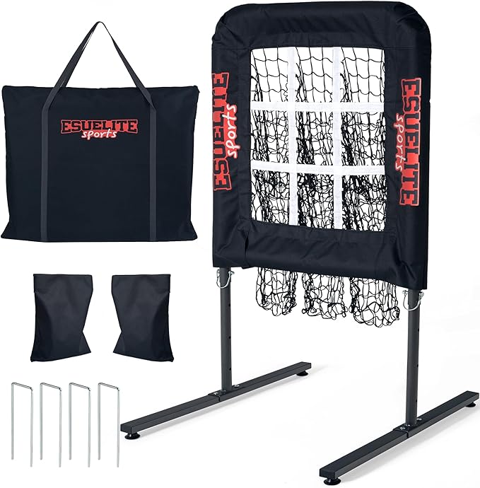 9 Hole Pitching Net with Strike Zone, Baseball Pitching Target, Softball Pitching Net, Portable Pitcher Training Equipment Height Adjustable