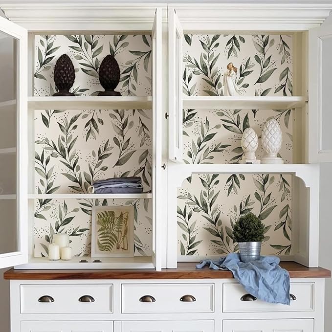 Livebor Green Leaf Peel and Stick Wallpaper Olive Leaf Contact Paper 17.7inch x