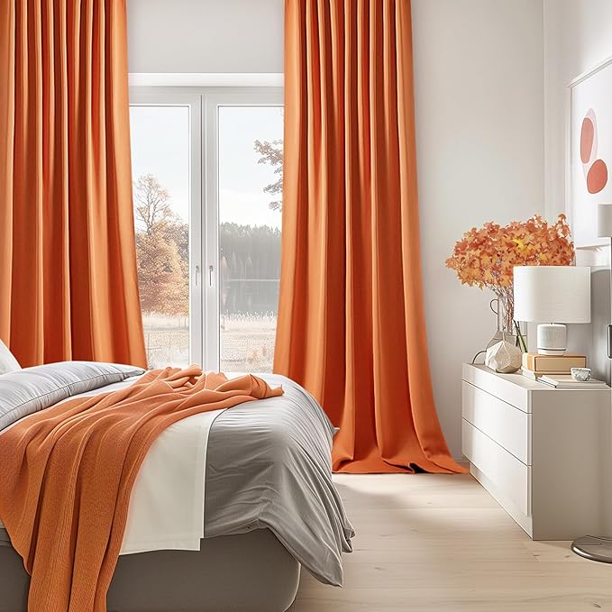 MIULEE Orange Back Tab Blackout Curtains 102 Inch Long 2 Panels Set