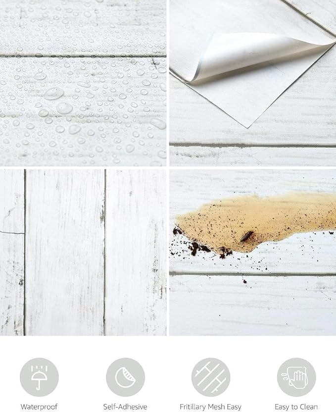 Abyssaly White Gray Wood Contact Paper 35.4 in X 118 in Self-Adhesive Removable