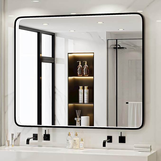 43X36 Inch Black LED Bathroom Mirror