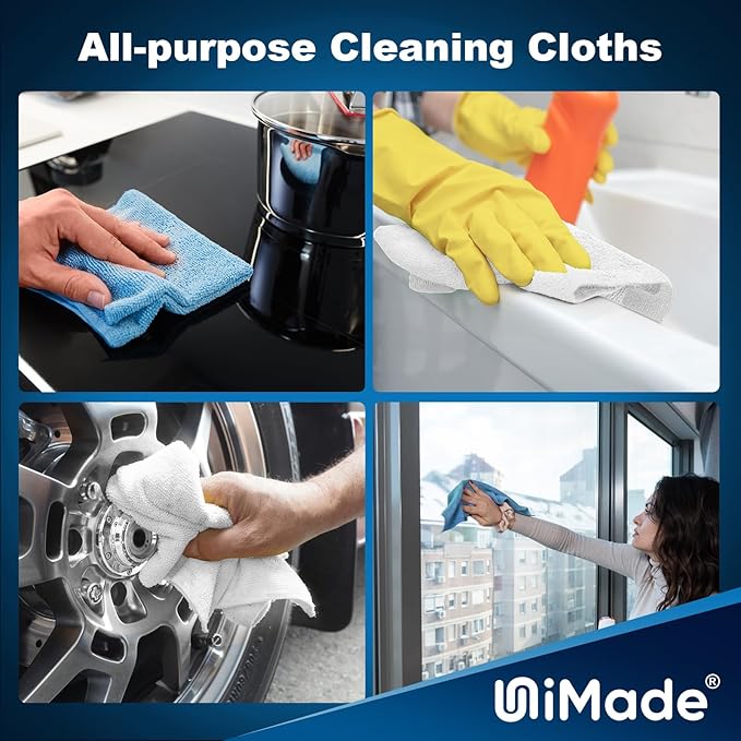 Shop Towels, 100 Sheets Microfiber Cleaning Cloth Commercial Grade Washcloths Lint-Free Bulk Shops Rags for Cars Mechanic Restaurant Garage Housekeeping, 11"x 9", Blue