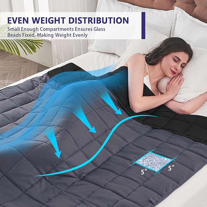 yescool Weighted Blanket for Adults (20 lbs, 60" x 80",Grey& Black) Cooling Heavy Blanket for Sleeping Perfect for 190-210 lbs, Queen Size Breathable Blanket with Premium Glass Bead, Machine Washable