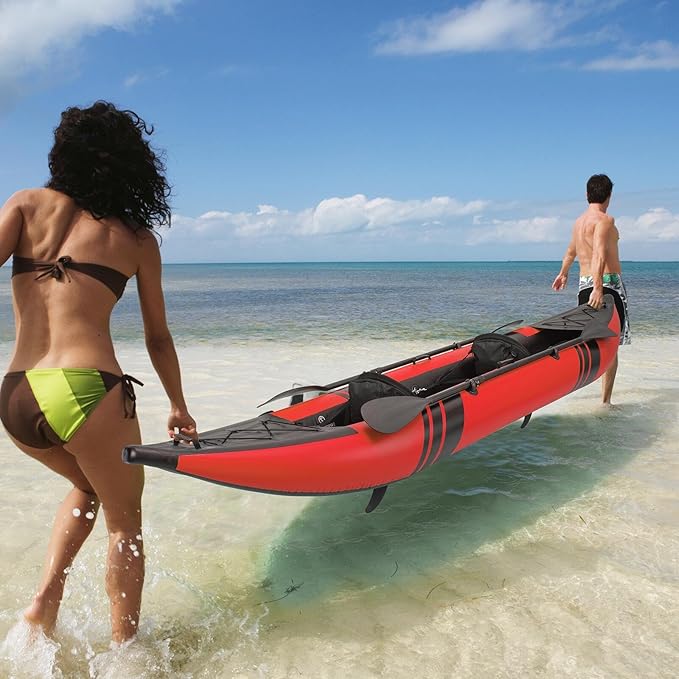 S AFSTAR Inflatable Kayak, 2 Person Canoe with 507 lbs Capacity, Drop-Stitch Floor, All Accessories & Carry Bag, 12.5 ft Large Sit in Tandem Kayak for Fishing, Camping & Exploring for Adults