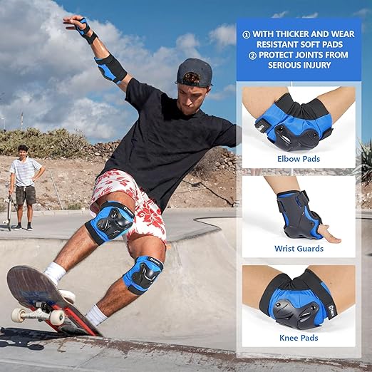 Skating Protective Gear Kids Knee and Elbow Pads Wrist Guards for Roller Skating Skateboarding, Skate Pads Kids Knee Pads Blue