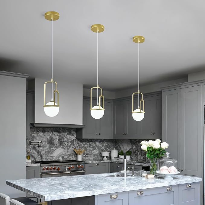 5 Inch Modern Gold Pendant Light Globe Pendant Light Fixture Mid Century Pendant Lighting for Kitchen Island Dining Room Living Room Bedroom(2 Pack)