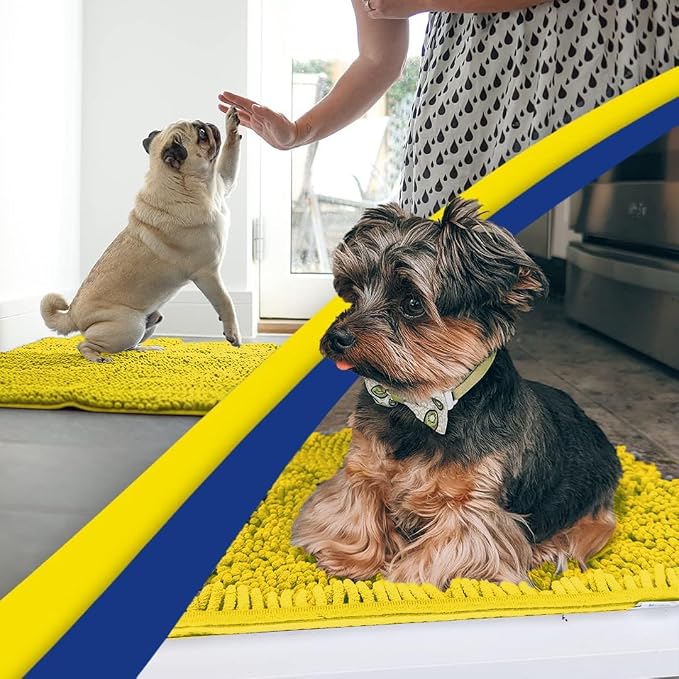 Muddy Mat® | Super Water Absorbent Door Mat Indoor, Microfiber Quick Dry Chenille Entryway Rug,Slip Resistant Front Door Mat,Indoor Mats for Entryway,Machine Washable Pet Rug, Lemon Yellow 3ft x 3ft
