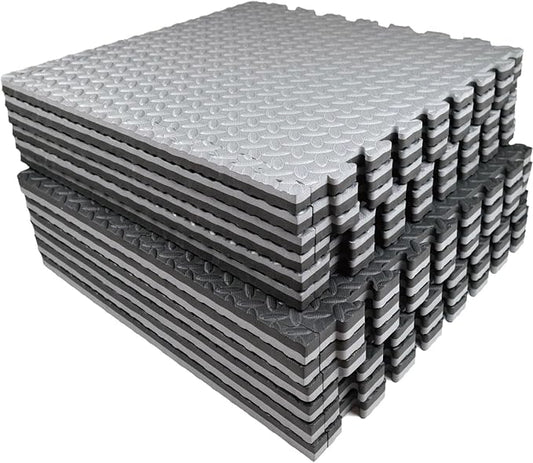 AIRHOP Upgraded 0.79" Extra Thick 48 Sq Ft High-Density Eva Foam Exercise Gym Mats, 12 Pcs Large Interlocking Puzzle Floor Tiles (24"x24") for Home Gym, Black&Gray