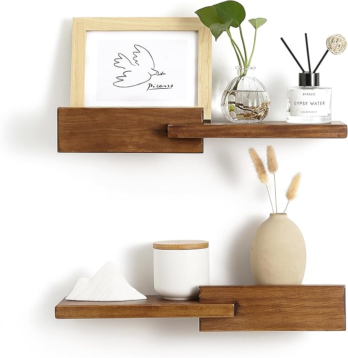 GRID FORTE Wood Floating Shelf Set of 2, 4.5D x 15W Inch Modern Reversible Wall