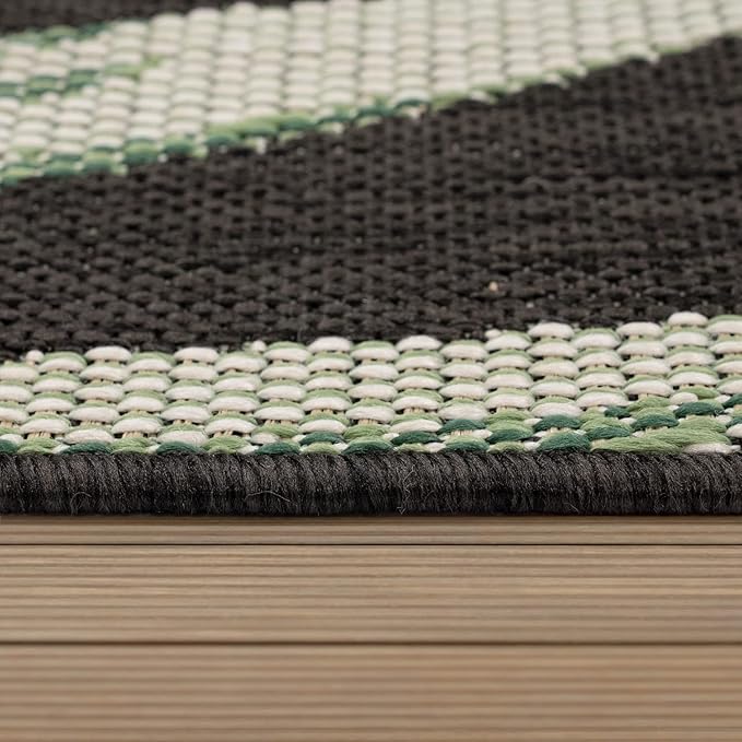Outdoor Rug Black Green with Floral Palm Leaf Design Waterproof, Size: 2' x 3'3"
