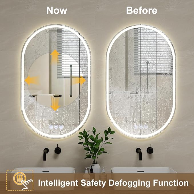 BEAUTYPEAK 48x28 LED Oval Bathroom Mirror