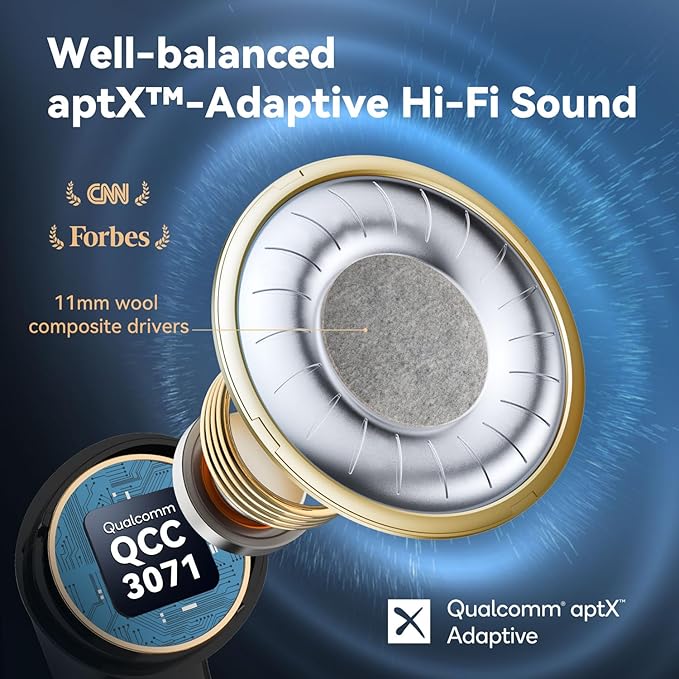EarFun Air Pro 3 Noise Cancelling Earbuds, Qualcomm® aptX™ Adaptive Sound, 6 Mics CVC 8.0 ENC, Bluetooth 5.3 Earbuds, Multipoint Connection, 45H Playtime, App Customize EQ, Wireless Charging