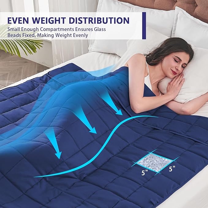 yescool Weighted Blanket for Adults (20 lbs, 60” x 80”, Blue) Cooling Heavy Blanket for Sleeping Perfect for 190-210 lbs, Queen Size Breathable Blanket with Premium Glass Bead, Machine Washable