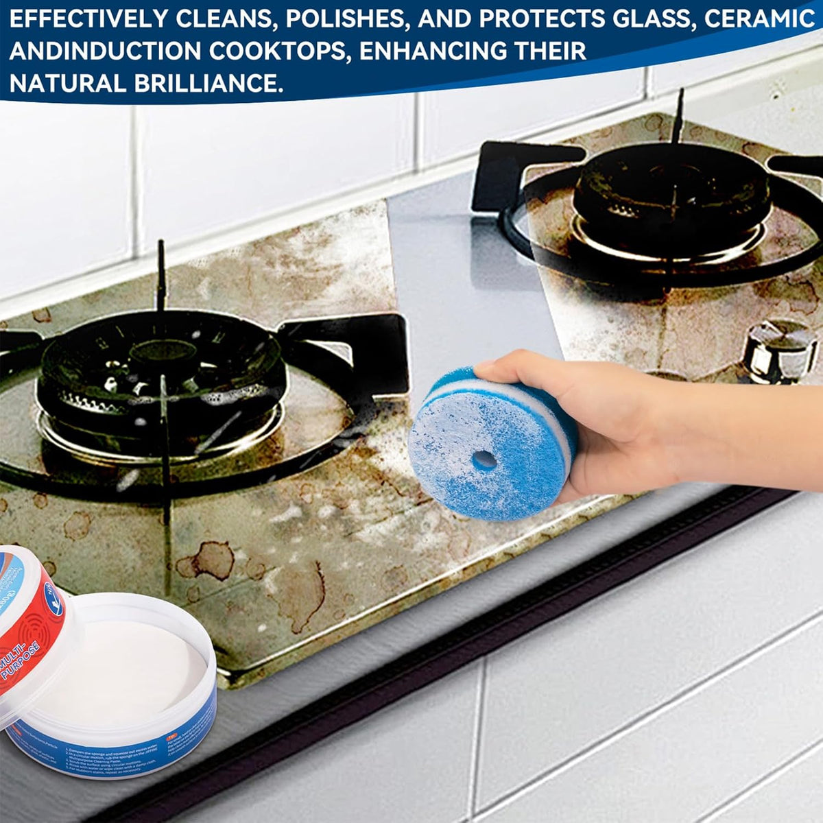 Cooktop Cleaner Paste, Easily Remove Burned-On Food, Grease and Watermarks, Leaving Your Glass Cook Top Sparkling, 2-Pack – 10 oz Bottles