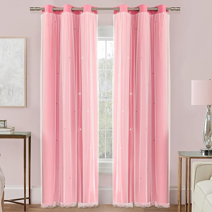 XiDi Pink Curtains for Bedroom Decor, Baby Pink Kids Blackout Curtains for