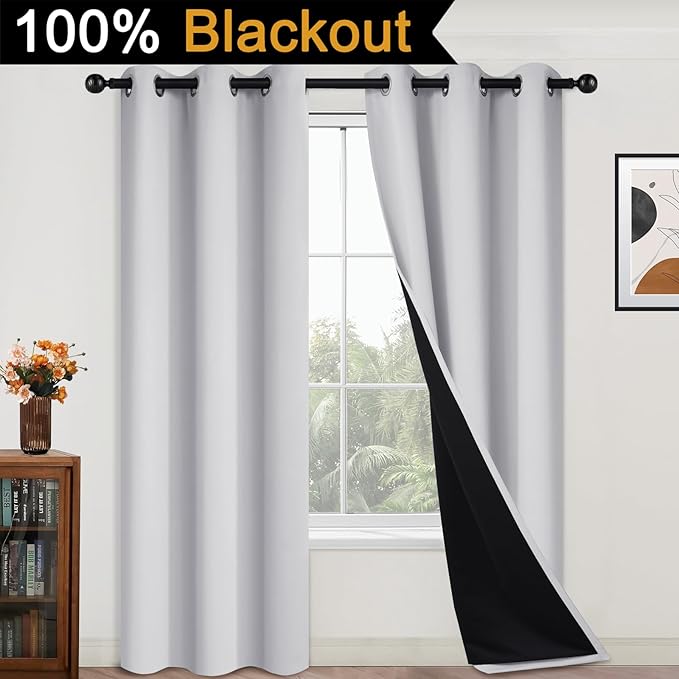 Yakamok 100% Blackout Curtains 84 Inches Long, 2 Thick Layers Heat and Full