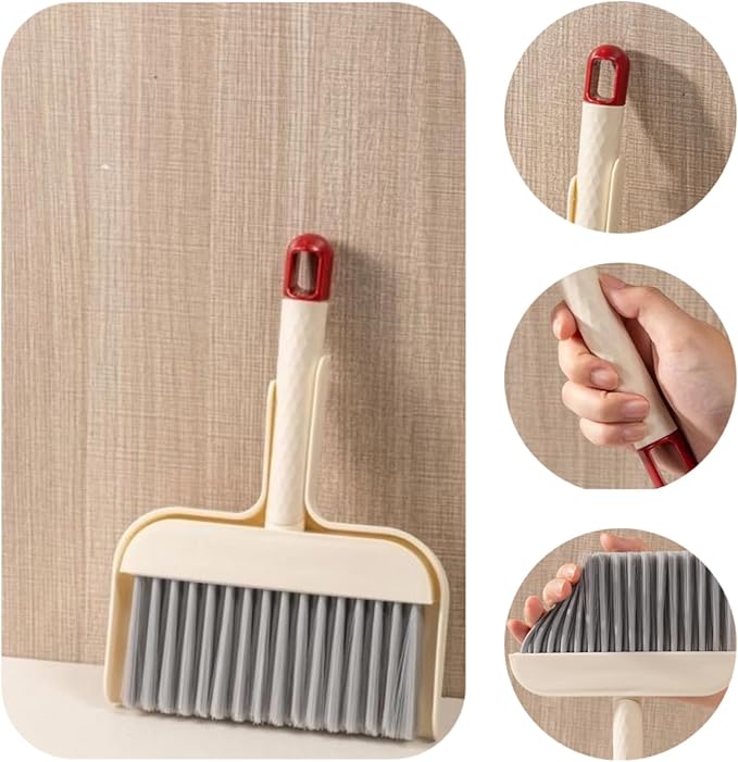 Mini Broom and Dustpan Set - Compact Cleaning Kit for Home, Car, Camping, Pet Hair, Small Spaces & Travel | Durable Hand Broom Dustpan Combo | Portable Desk Broom Set with Brush and Hook