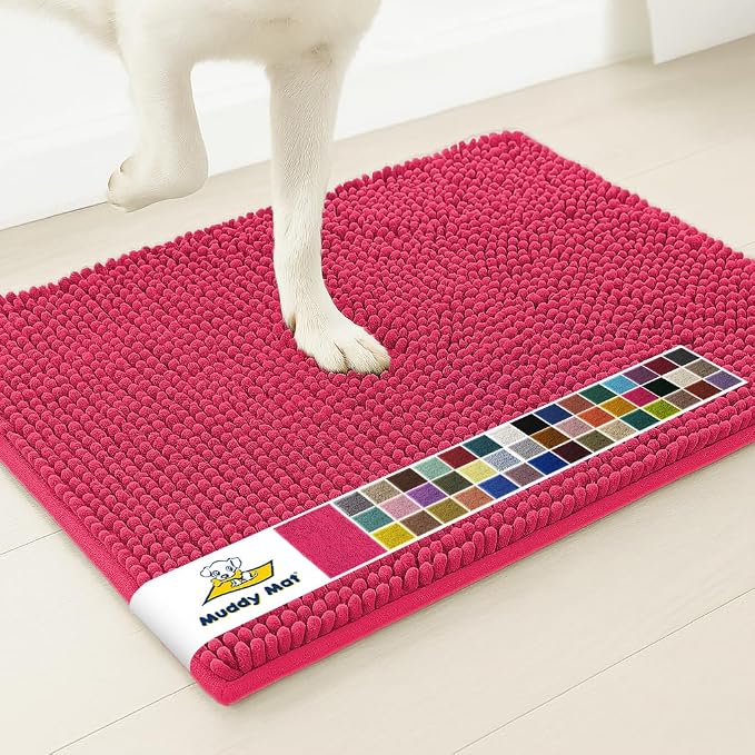 Muddy Mat® | Super Water Absorbent Door Mat Indoor, Microfiber Quick Dry Chenille Entryway Rug, Slip Resistant Front Door Mat, Indoor Mats for Entryway, Machine Washable Pet Rug, Hot Pink 20" x 30"