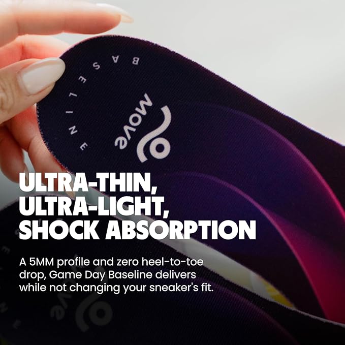 MOVE Baseline - All-Purpose Insoles - Sock Liner - Ultra Thin Shock Absorption - Maximum Freedom of Movement and Energy Return for Cleats, Shoes, Running, Basketball, Baseball (M16-16.5/WM17.5-18)