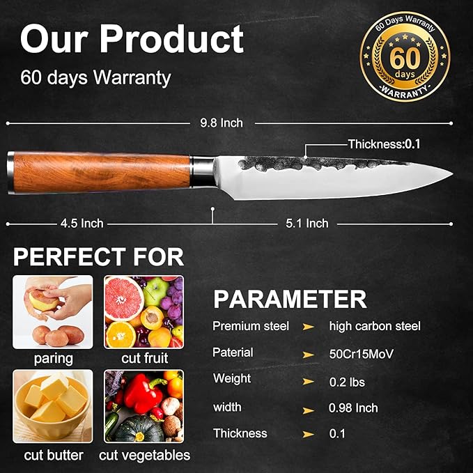 5 Inch Kitchen Paring Knife,Germany High Carbon Stainless Steel Professional Knife, Ultra Sharp,Hand-forged with Brazilian Rosewood,Gift Box