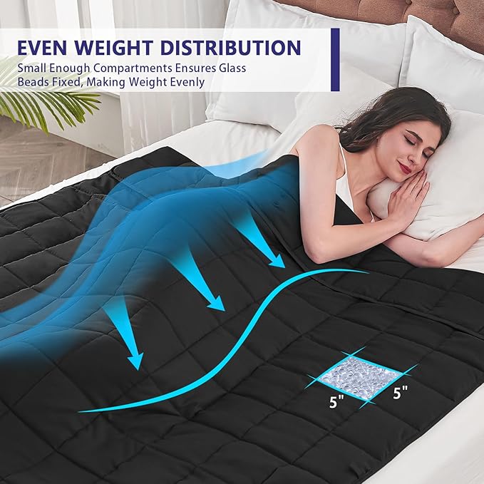 yescool Weighted Blanket for Adults (10 lbs, 48" x 72", Black) Cooling Heavy Blanket for Sleeping Perfect for 90-110 lbs, Twin Size Breathable Blanket with Premium Glass Bead, Machine Washable