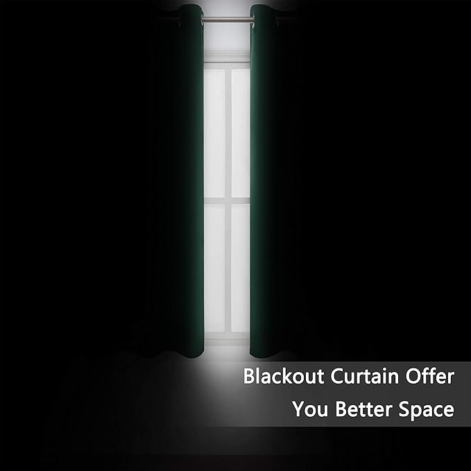 LEMOMO Dark Green Blackout Curtains/42 x 63 Inch/Set of Two Panels Grommet