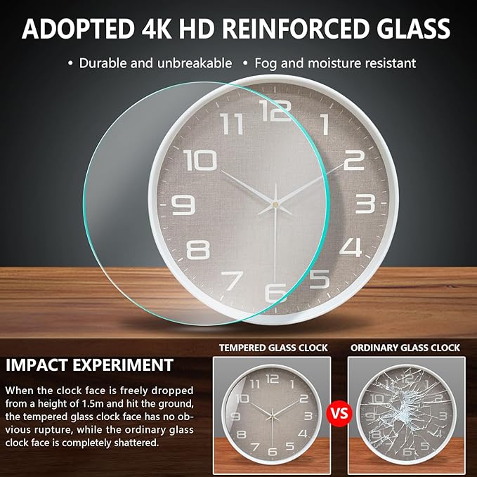 Silent Wall Clock with Large Numbers, 10 Inch Battery Operated Analog Clock