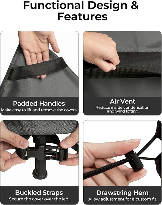 Loriano Patio Furniture Covers 4 Piece Set, Outdoor Waterproof, Heavy Duty 600D Lawn Patio Covers Grey-Black