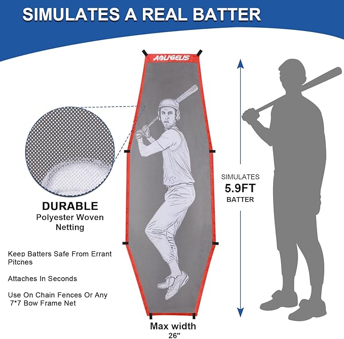 7'X7' Baseball Softball Practice Net,Pitching Net,Batting Net,with Baseball Tee,Bonus Strike Zone and Bow Frame,for Hitting,Pitching, Catching
