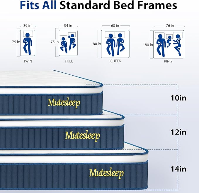 Queen Mattress,12 Inch Gel Memory Foam Hybrid Queen Size Mattresses in a Box, Medium Firm Feel Individual Pocket Springs Matress, Breathable Fabric, Strong Edge Support, Fiberglass Free