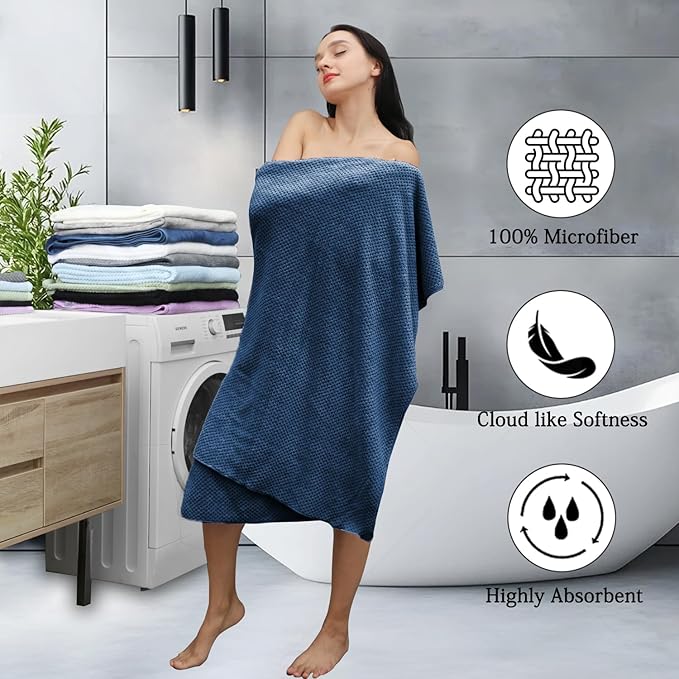 Hailea Navy Bath Towels Set 35x70 Inches - Luxury 600 GSM Oversized Bath Sheet Towel,Extra Large Microfiber - Quick Dry,Highly Absorbent,Super Soft Shower Towels Spa Hotel Bathroom Towel Set (4-Pack)
