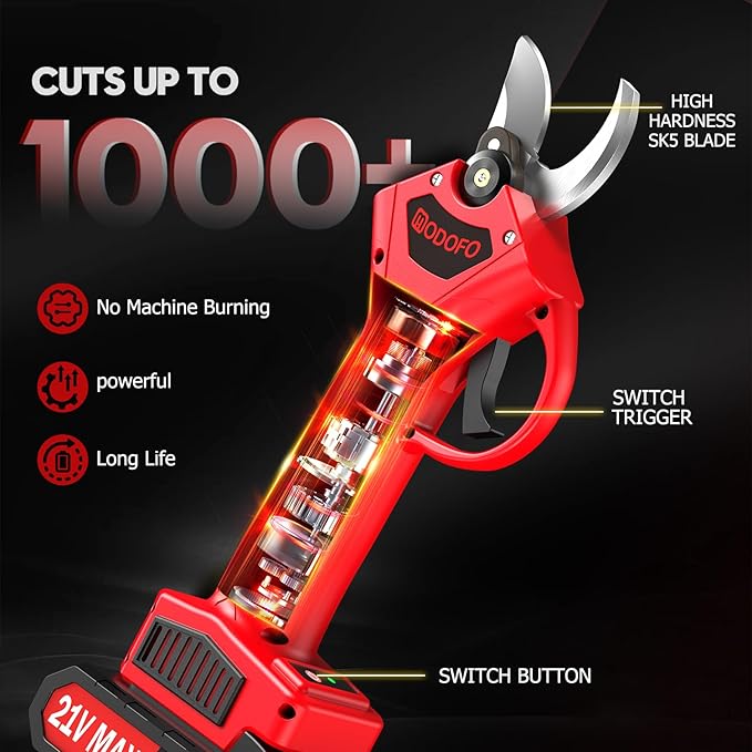 Electric Pruning Shears, Upgraded 1.4'' Cutting Diameter Powerful Brushless Motor Cordless Pruning Shears with 2PCS Rechargeable Batteries for Gardening Tree Branch