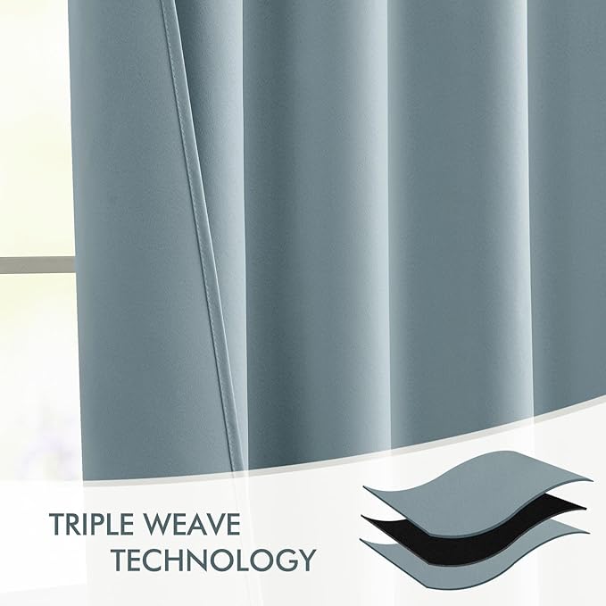 MIULEE Slate Blue Back Tab Blackout Curtains 72 Inches Long 2 Panels Set