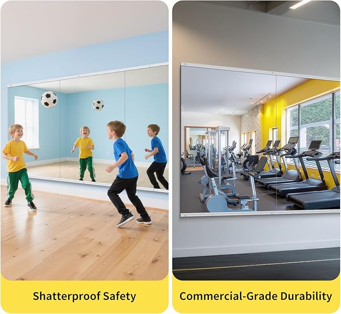 Home Gym Mirror - 55x30 Inch, 3PCS Frameless Tempered Glass Full Body Mirror for Wall Mount - Ideal for Yoga, Workout, Bedroom, Dance Studio (Silver)