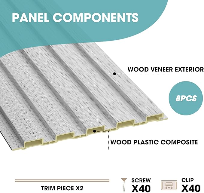 OUZUGIE WPC Acoustic Slat Wall Paneling, Living Room, TV Background, Study Room
