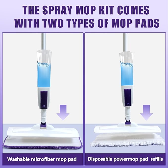 Spray Mop for Floor Cleaning with 60" Extension Handle, Dry/Wet Mop with 14oz Refillable Bottle, 3 Washable Pads&5 Disposable Refills for Hardwood Laminate Tile Floor Dust Cleaning.
