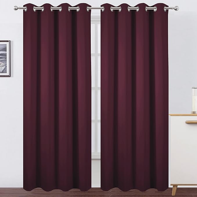 LEMOMO Blackout Curtains 66 x 84 inch/Burgundy Red Curtains Set of 2