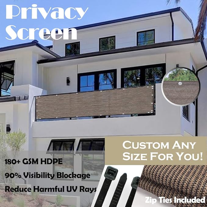 Alion Home© Elegant Privacy Screen Fence Mesh Windscreen for Backyard Deck Patio Balcony Pool Porch Railing 3 FT Height Brown/Mocha (3' x 4')
