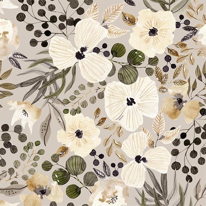 18"x236" Boho Cream/Brown Daisy Flower Peel and Stick Self Adhesive Wallpaper