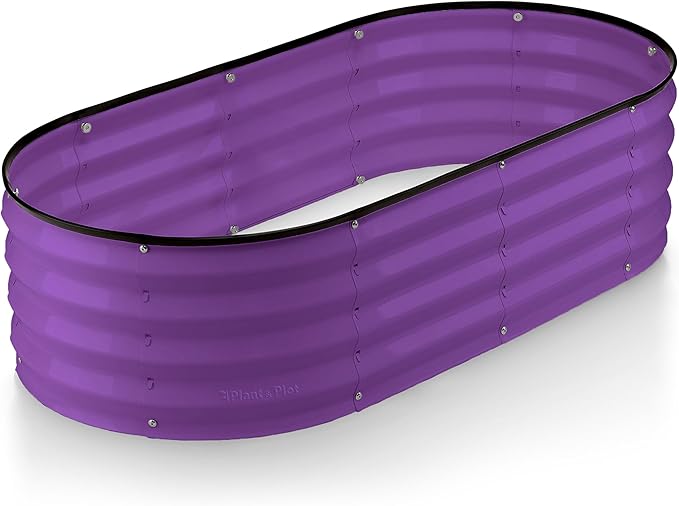 Plant & Plot Galvanized Raised Garden Beds Outdoor // 4×2×1 ft Planter Raised Beds for Gardening, Vegetables, Flowers // Large Metal Garden Box (Purple) // Patented Tool-Free Design
