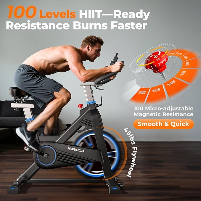 YOSUDA PRO Magnetic Exercise Bike 350 lbs Weight Capacity - Indoor Cycling Bike Stationary with Comfortable Seat Cushion, Silent Belt Drive