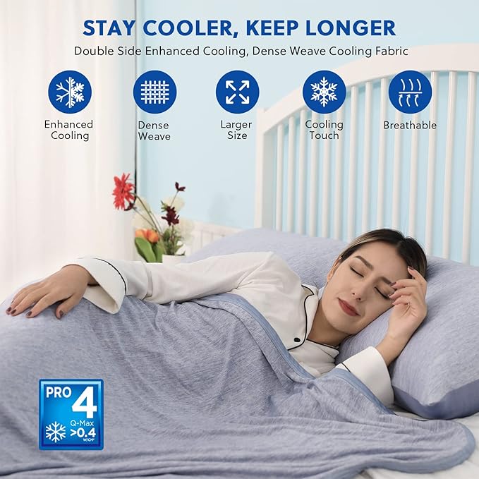 HOMFINE Cooling Blankets for Hot Sleepers - Summer Blanket Thin Lightweight Breathable Soft Double Side Enhanced Cooling for Bed Couch Sofa, Keep Cool for Night Sweats (Blue, 60 x 80 inches)
