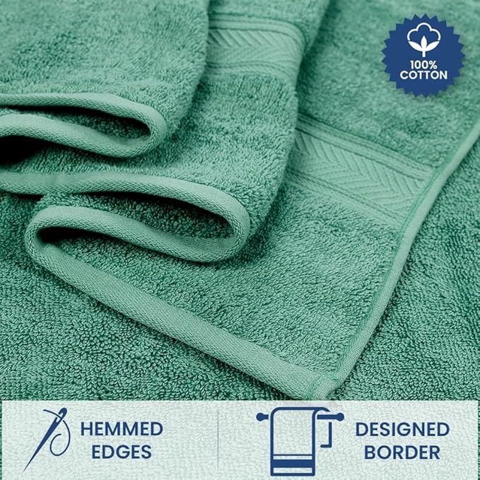 Casa Lino Green Bath Towels Set of 4 (54" x 27") - Large Bathroom Towel Set - 100% Cotton Towels for Bathroom - Highly Absorbent & Quick Dry Bath Towel Multipack - New Apartment Essentials