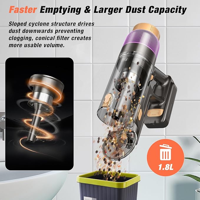 Cordless Vacuum Cleaner, 580W 48KPA 70 Mins Vacuum Cleaners for Home, Self-Standing Stick Vacuum with Wall Mount Charge, Touch Screen, Ultra High-Power Brush for Pet Hair/Plush Carpet/All Floor