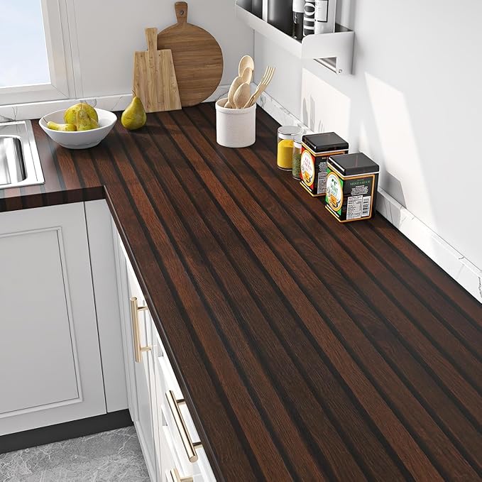 FunStick 24"x200" Slats Wood Wallpaper Peel and Stick Wall Paper Brown Walnut