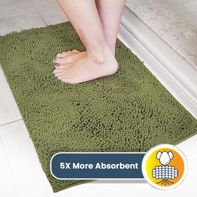 Muddy Mat® | Super Water Absorbent Door Mat Indoor, Microfiber Quick Dry Chenille Entryway Rug, Slip Resistant Front Door Mat, Indoor Mats for Entryway, Machine Washable Pet Rug, Army Green 36" x 72"