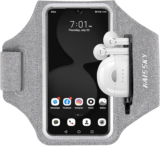 Running Armband with Earphone Bag Cell Phone Armband for iPhone 16 15 Pro 14 Plus 13 11 XR XS, Galaxy S24/S10 Water Resistant Sports Phone Holder Case & Zipper Slot Car Key Holder for 6.7 inch Phone