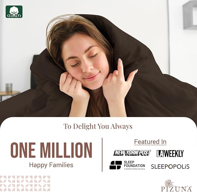Pizuna Pure 100% Cotton Full Duvet Cover Set, Luxurious 400 Thread Count Long Staple Cotton Sateen Weave with Button Closure (Combed Dark Brown Cotton Duvet Cover Full)